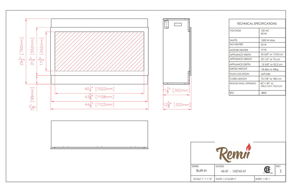 Remii 45 inch Extra Tall Built-In Indoor Outdoor Electric Fireplace | Heater | 102745-XT | Electric Fireplaces Depot
