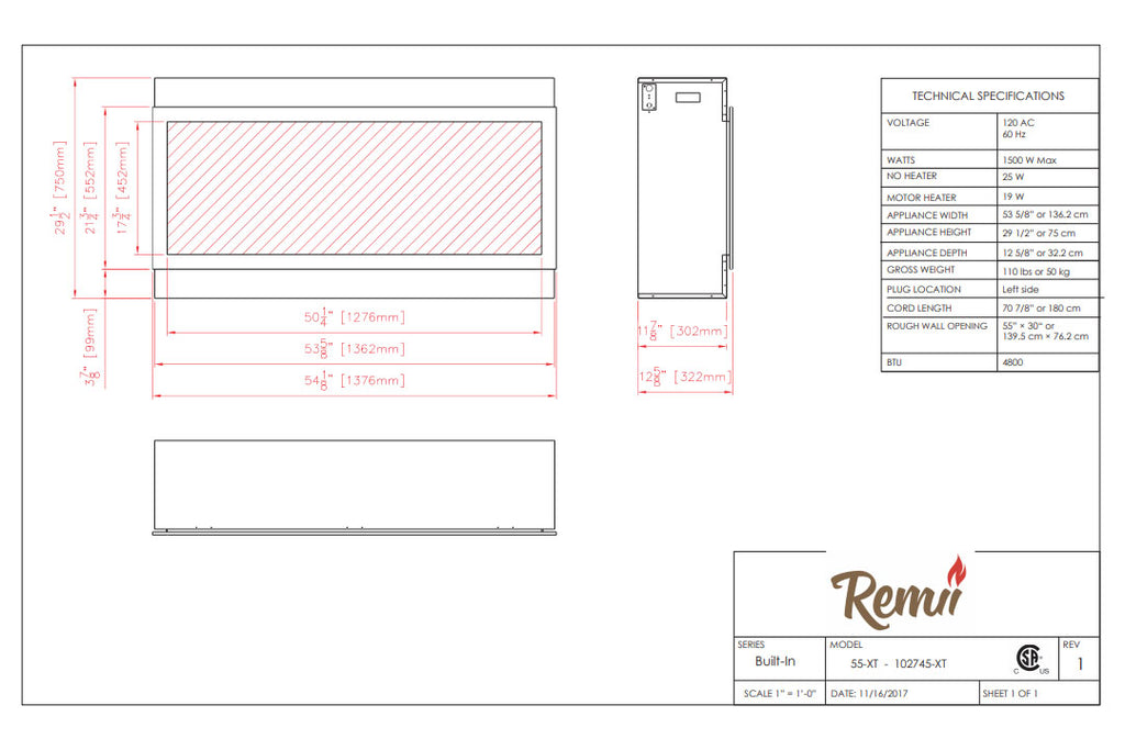 Remii 55 inch Extra Tall Built-In Indoor Outdoor Electric Fireplace | Heater | 102755-XT |  Electric Fireplaces Depot