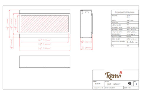 Image of Remii 55 inch Extra Tall Built-In Indoor Outdoor Electric Fireplace | Heater | 102755-XT |  Electric Fireplaces Depot