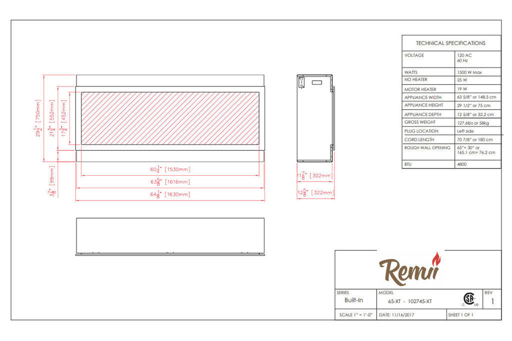 Remii 65 inch Extra Tall Built-In Indoor Outdoor Electric Fireplace | Heater | 102765-XT | Electric Fireplaces Depot