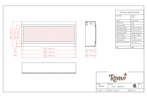 Image of Remii 65 inch Extra Tall Built-In Indoor Outdoor Electric Fireplace | Heater | 102765-XT | Electric Fireplaces Depot