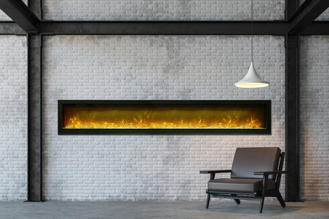 Image of Amantii Symmetry 100'' Built In Fully Recessed Flush Mount Linear Indoor & Outdoor Electric Fireplace | SYM-100 | Electric Fireplaces Depot