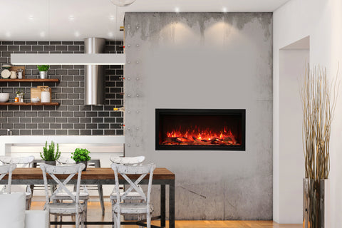 Image of Amantii Symmetry 42'' Built In Fully Recessed Flush Mount Linear Indoor & Outdoor Electric Fireplace | Extra Tall Deep | SYM-42-XT | Electric Fireplaces Depot