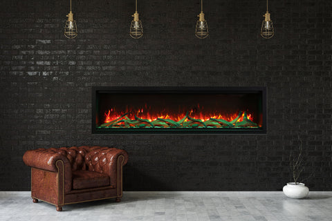 Image of Amantii Symmetry 74'' Built In Fully Recessed Flush Mount Linear Indoor & Outdoor Electric Fireplace | Extra Tall Deep | SYM-74-XT | Electric Fireplaces Depot