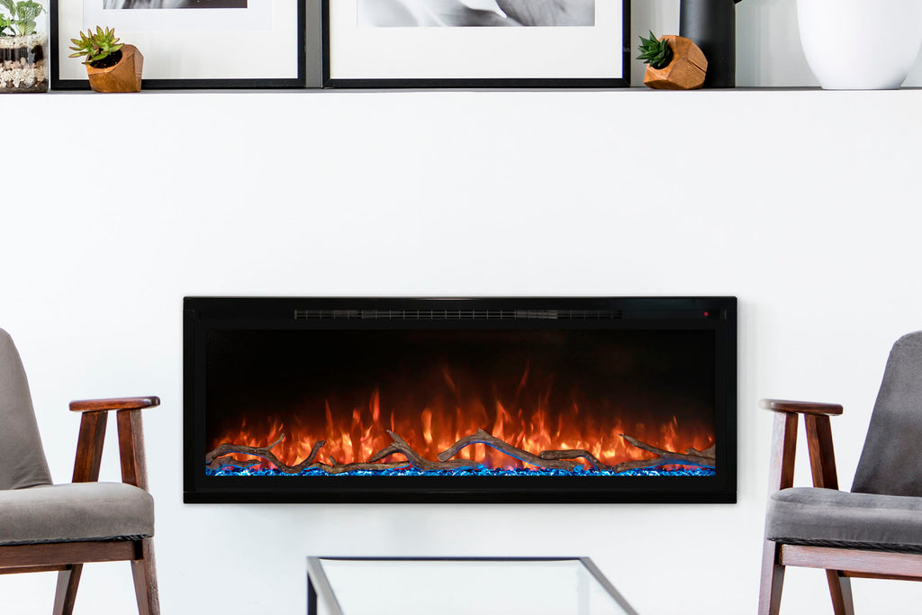 Modern Flames Spectrum Slimline 100 inch Wall Mount Built in Electric Fireplace Insert | Fully Recessed 4'' Wall | SPS-100B | Electric Fireplaces Depot