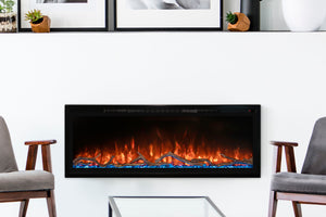 Modern Flames Spectrum Slimline 74 inch Wall Mount Built in Electric Fireplace | Fully Recessed 4'' Wall | SPS-74B | Electric Fireplaces Depot