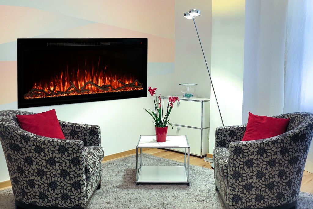 Modern Flames Spectrum Slimline 100 inch Wall Mount Built in Electric Fireplace Insert | Fully Recessed 4'' Wall | SPS-100B | Electric Fireplaces Depot