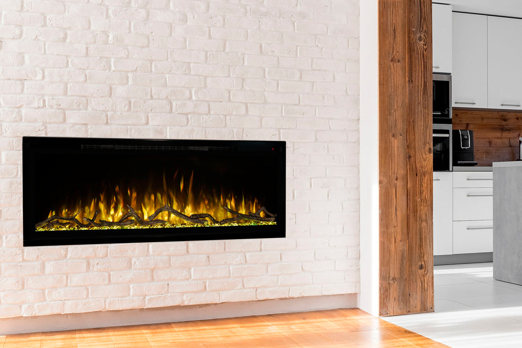 Modern Flames Spectrum Slimline 100 inch Wall Mount Built in Electric Fireplace Insert | Fully Recessed 4'' Wall | SPS-100B | Electric Fireplaces Depot