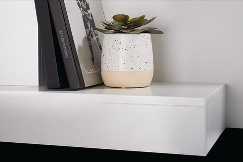 Image of Napoleon Stylus Cara Wall Mount Surface Mount Electric Fireplace with Shelf | NEFP32-5019W | White Modern Electric Firepalce with Logs and Crystals | Electric Fireplaces Depot