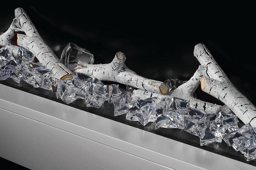 Napoleon Stylus Cara Wall Mount Surface Mount Electric Fireplace with Shelf | NEFP32-5019W | White Modern Electric Firepalce with Logs and Crystals | Electric Fireplaces Depot