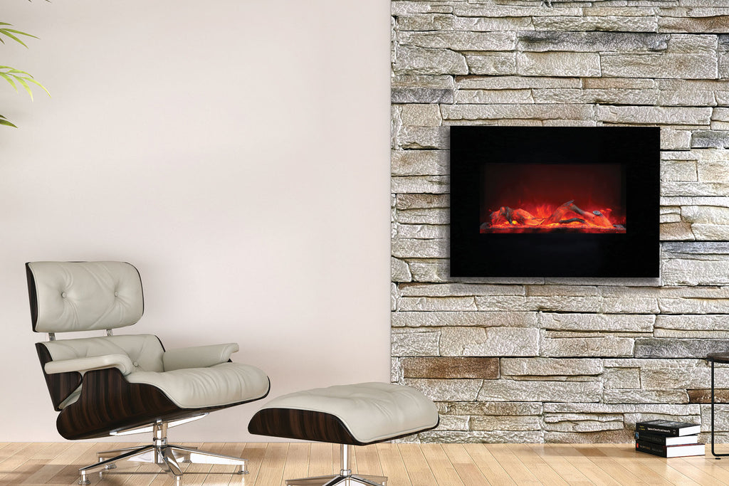 Amantii 36 inch Built In Flush Mount Wall Mount Linear Electric Fireplace | Black or White | WM-FM-26-3623-BG | Electric Fireplaces Depot