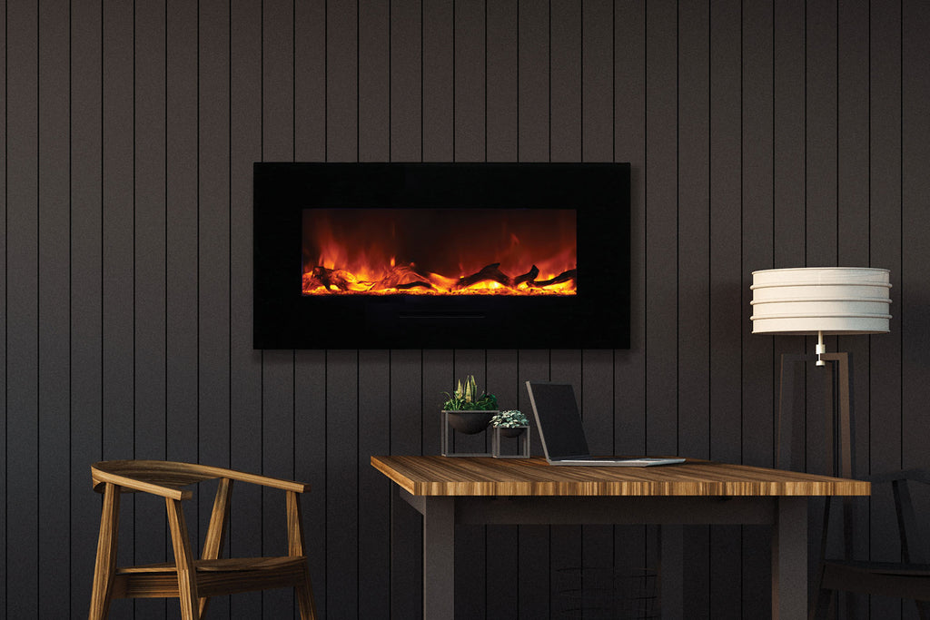 Amantii 44 inch Built In Flush Mount Wall Mount Linear Electric Fireplace | Black or White | WM-FM-34-4423-BG | Electric Fireplaces Depot