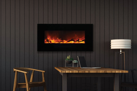 Image of Amantii 44 inch Built In Flush Mount Wall Mount Linear Electric Fireplace | Black or White | WM-FM-34-4423-BG | Electric Fireplaces Depot