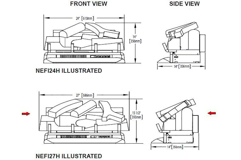 Napoleon Woodland 27 Inch Electric Fireplace Log Insert - Heater - Log Set - NEFI27H - Dimensions - Electric Fireplaces Depot