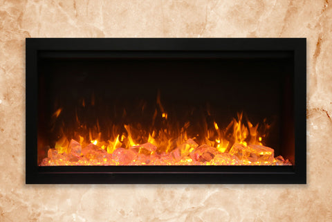 Image of Amantii Symmetry 34'' Built In Fully Recessed Flush Mount Linear Indoor & Outdoor Electric Fireplace | Extra Tall Deep | SYM-34-XT | Electric Fireplaces Depot