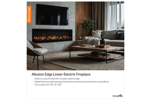 Image of SimpliFire Allusion Edge Smart Virtual Digital Electric Fireplace Product Description