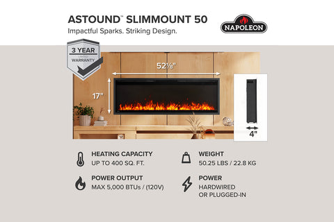 Image of Napoleon Astound SlimMount 50 inch Smart Wall Mount Recessed Slim Linear Electric Fireplace - NEFL50AS