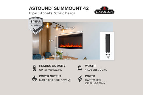 Image of Napoleon Astound SlimMount 42 inch Smart Wall Mount Recessed Slim Linear Electric Fireplace - NEFL42AS