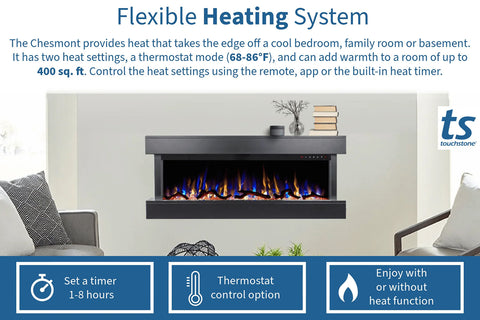 Image of Touchstone Chesmont Smart 50 inch Wall Mount 3-sided Electric Fireplace Heating