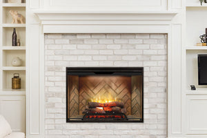 Open Box New Dimplex Revillusion 42 inch Built-In Electric Firebox w/ Glass and Plug Kit | Herringbone Brick