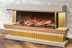 Flamerite Fires Elara 52 E-FX Electric Fireplace Freestanding Suite Oak White with Plinth Base FLR-FP-SUITE-ELARA-BASE