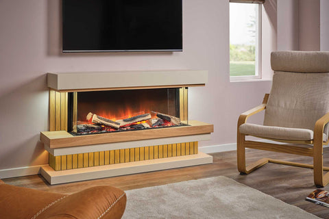 Image of Flamerite Fires Elara 52 E-FX Electric Fireplace Freestanding Suite Oak White with Plinth Base FLR-FP-SUITE-ELARA-BASE
