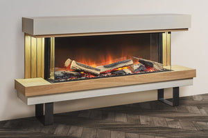 Flamerite Fires Elara 52 E-FX Electric Fireplace Freestanding Suite Oak and White with Metal Legs FLR-FP-SUITE-ELARA-LGS