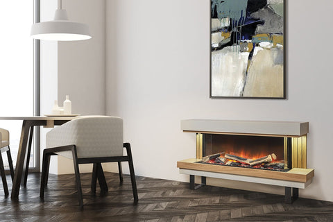 Image of Flamerite Fires Elara 52 E-FX Electric Fireplace Freestanding Suite Oak and White with Metal Legs FLR-FP-SUITE-ELARA-LGS
