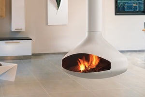 Focus Ergofocus Holographic Suspended Electric Fireplace with Heater in White FCS-FP-ERGO-HOLO-WHT-HEAT