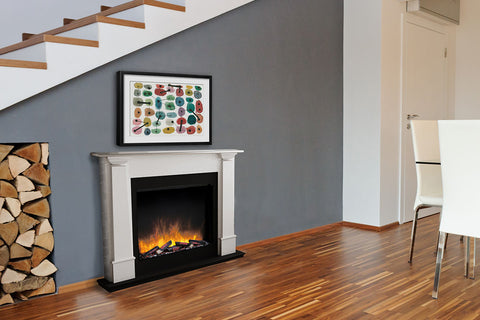 Image of Flamerite Fires Europa Mantel Packadge White with E-FX Slim Line 30-inch Tall Electric Firebox | FLR-FP-SUITE-EUROPA-WHITE
