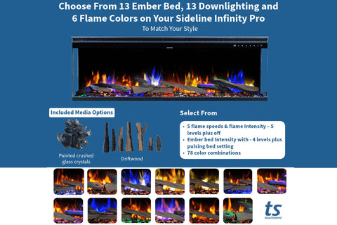 Image of Touchstone Sideline Infinity Pro Smart 3-Sided 2-Sided Built-In Recessed Electric Fireplace Features