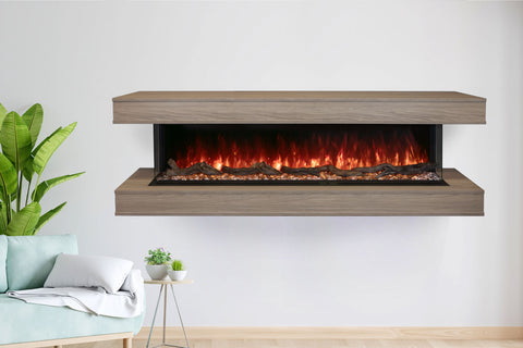 Image of Modern Flames Landscape Pro 82in 3-Sided Wall Mount Mantel in Coastal Sand - Studio Suite Electric Fireplace - LPM-6816