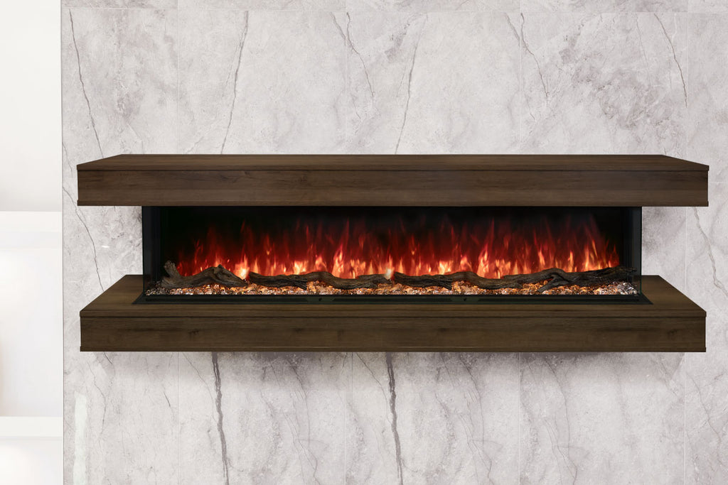 Modern Flames Landscape Pro 94 in 3-Sided Wall Mount Mantel in Weathered Walnut - Studio Suite Electric Fireplace - LPM-8016 