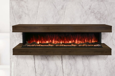 Image of Modern Flames Landscape Pro 94 in 3-Sided Wall Mount Mantel in Weathered Walnut - Studio Suite Electric Fireplace - LPM-8016 