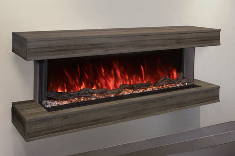 Image of Modern Flames Landscape Pro 82 in 3-Sided Wall Mount Mantel in Driftwood Grey - Studio Suite Electric Fireplace LPM-6816