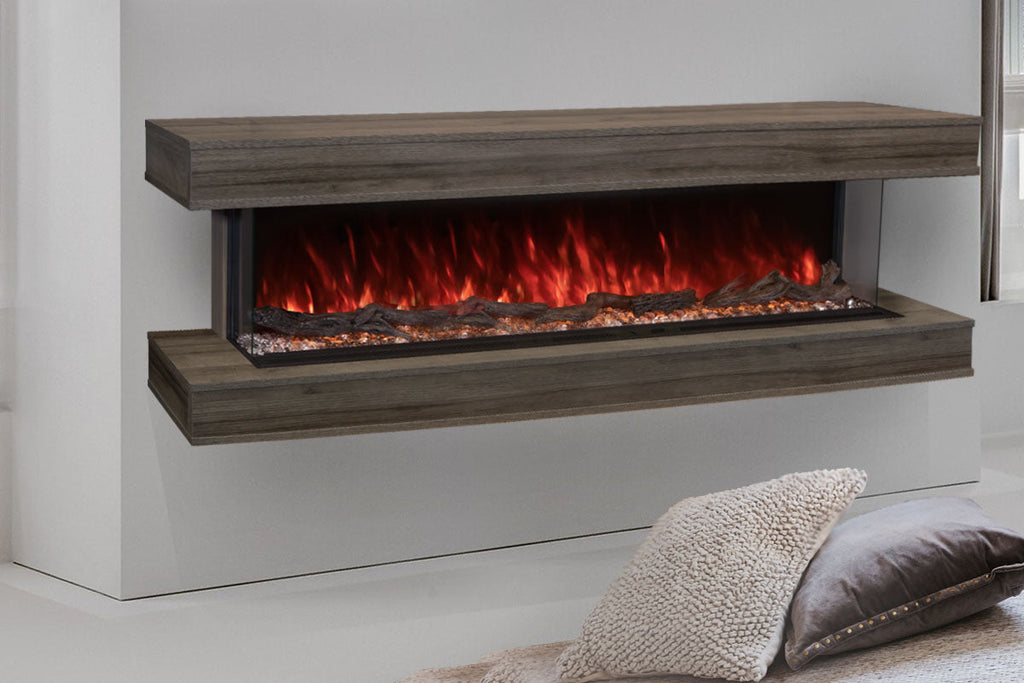 Modern Flames Landscape Pro 94 in 3-Sided Wall Mount Mantel in Driftwood Grey - Studio Suite Electric Fireplace - LPM-8016