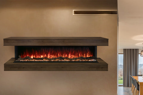 Image of Modern Flames Landscape Pro 94 in 3-Sided Wall Mount Mantel in Weathered Walnut - Studio Suite Electric Fireplace - LPM-8016 