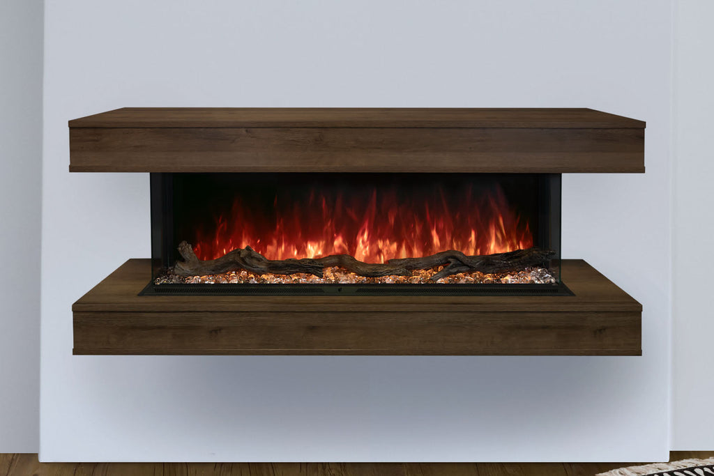 Modern Flames Landscape Pro 82 in 3-Sided Wall Mount Mantel in Weathered Walnut - Studio Suite Electric Fireplace LPM-6816