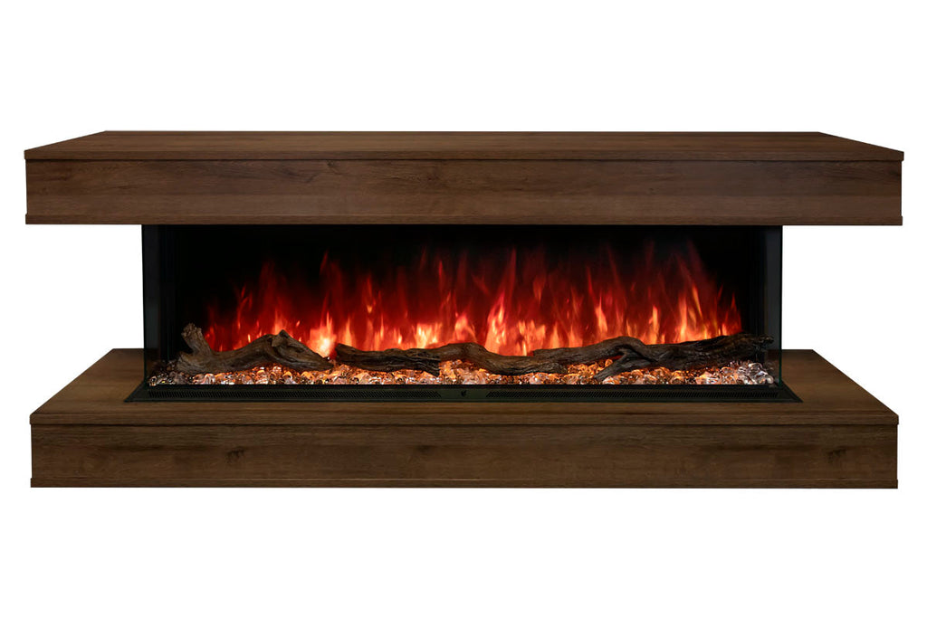Modern Flames Landscape Pro 94 in 3-Sided Wall Mount Mantel in Weathered Walnut - Studio Suite Electric Fireplace - LPM-8016 