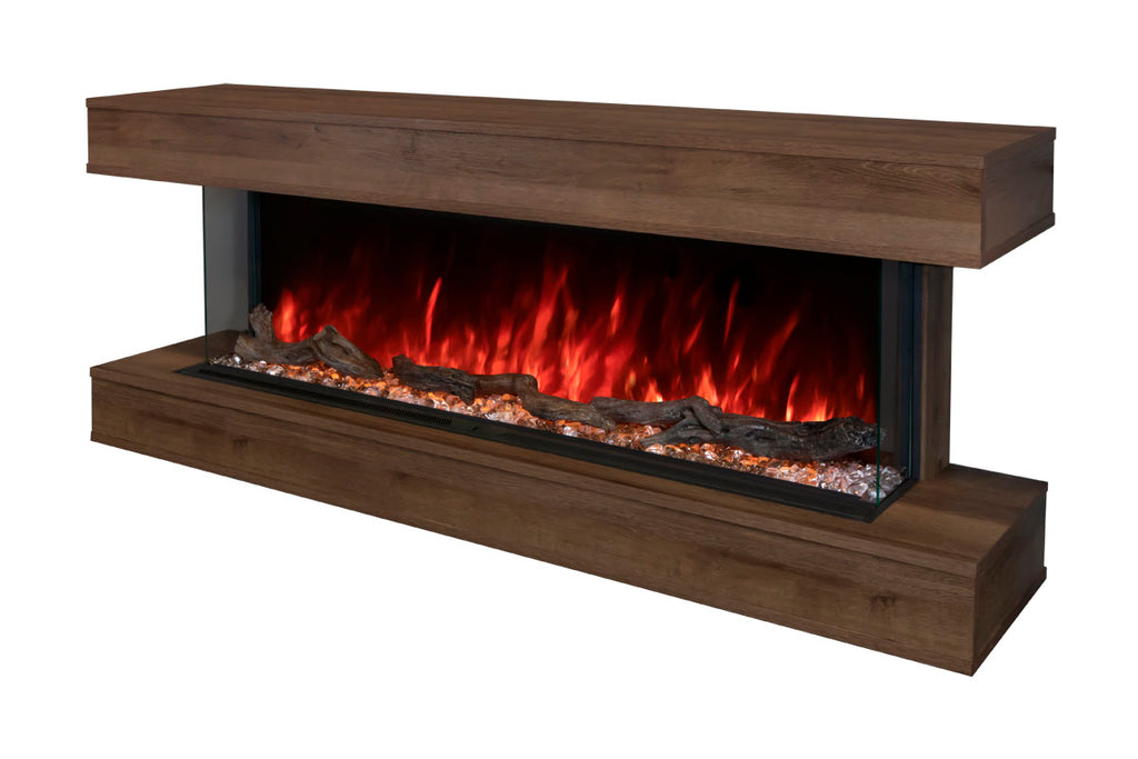 Modern Flames Landscape Pro 58 in 3-Sided Wall Mount Mantel Weathered Walnut - Studio Suite Electric Fireplace - LPM-4416