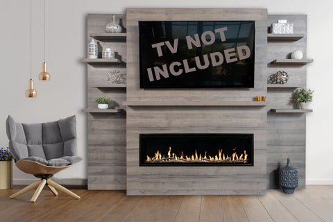 Image of Modern Flames Allwood Fireplace Media Wall Gray - Orion Slim Heliovision 60 Electric Fireplace - AFWS-DW | OR60-SLIM