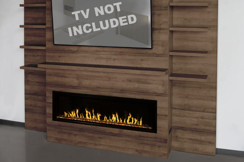 Image of Modern Flames Allwood Fireplace Media Wall in Walnut - Orion Slim Heliovision 60 Electric Fireplace - AFWS-WW | OR60-SLIM