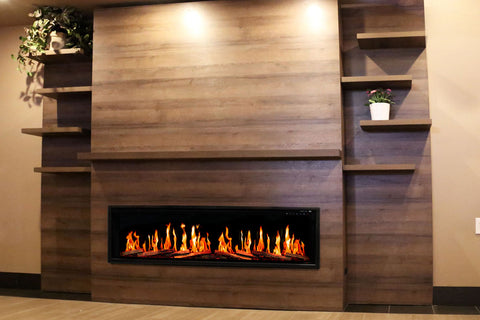 Image of Modern Flames New Allwood Fireplace Media Wall in Walnut - Orion Slim V2 Heliovision 60 Electric Fireplace - AFWS-WW | OR60-SLIM-V2