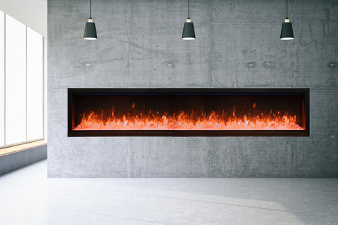 Image of Amantii Symmetry 100'' Built In Fully Recessed Flush Mount Linear Indoor & Outdoor Electric Fireplace | Extra Tall Deep | SYM-100-XT | Electric Fireplaces Depot