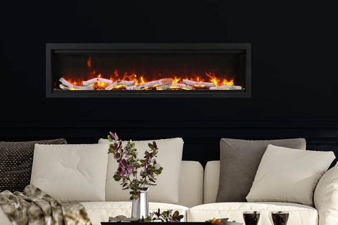 Image of Amantii Symmetry 74'' Built In Fully Recessed Flush Mount Linear Indoor & Outdoor Electric Fireplace | SYM-74 | Electric Fireplaces Depot