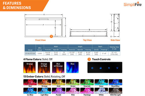 Image of Hearth & Home SimpliFire Allusion Platinum 72 inch Wall Mount Recessed Linear Electric Fireplace Insert | SF-ALLP72-BK | Electric Fireplaces Depot