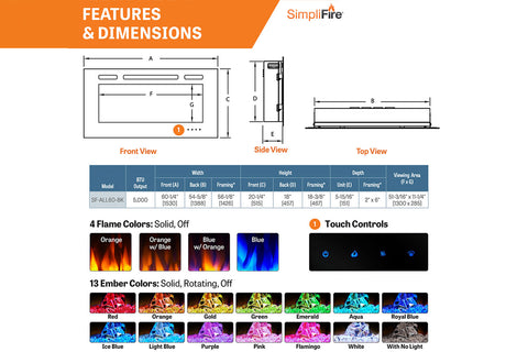 Image of Hearth & Home SimpliFire Allusion 60 Inch Wall Mount Recessed Linear Electric Fireplace Insert | SF-ALL60-BK | Electric Fireplaces Depot