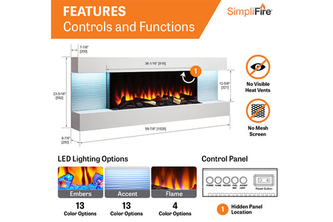 Image of SimpliFire Format 60'' Electric Fireplace Wall Mount Mantel Package