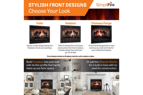 Image of SimpliFire Wescott Mantel with Inception 36-in Traditional Virtual Electric Fireplace Folio Front SF-INC36 | MK-WS-INC36