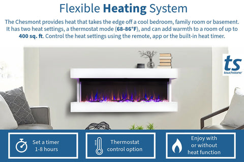 Image of Touchstone Chesmont Smart 50 inch Wall Mount 3-sided Electric Fireplace White | 80033